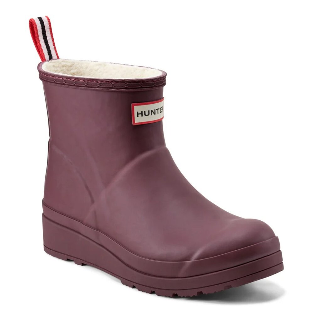 Hunter Women's PLAY™ Insulated Vegan Shearling Short Rain Boots in Dark Red - Picture 7 of 11